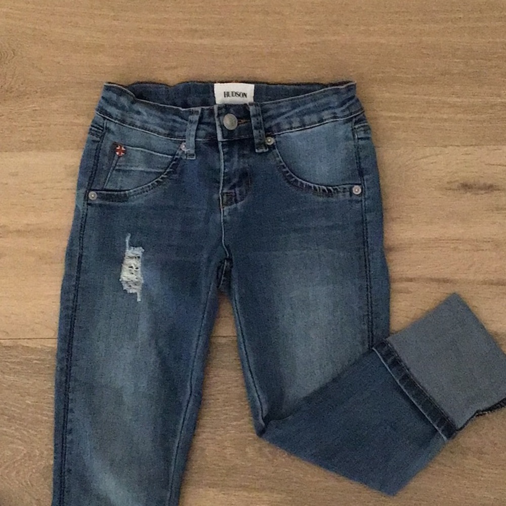 Hudson Girls Size 7 Distressed Cuffed Jeans